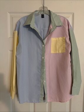 SHEIN Pastel Multi-Stripe Button-Down Shirt